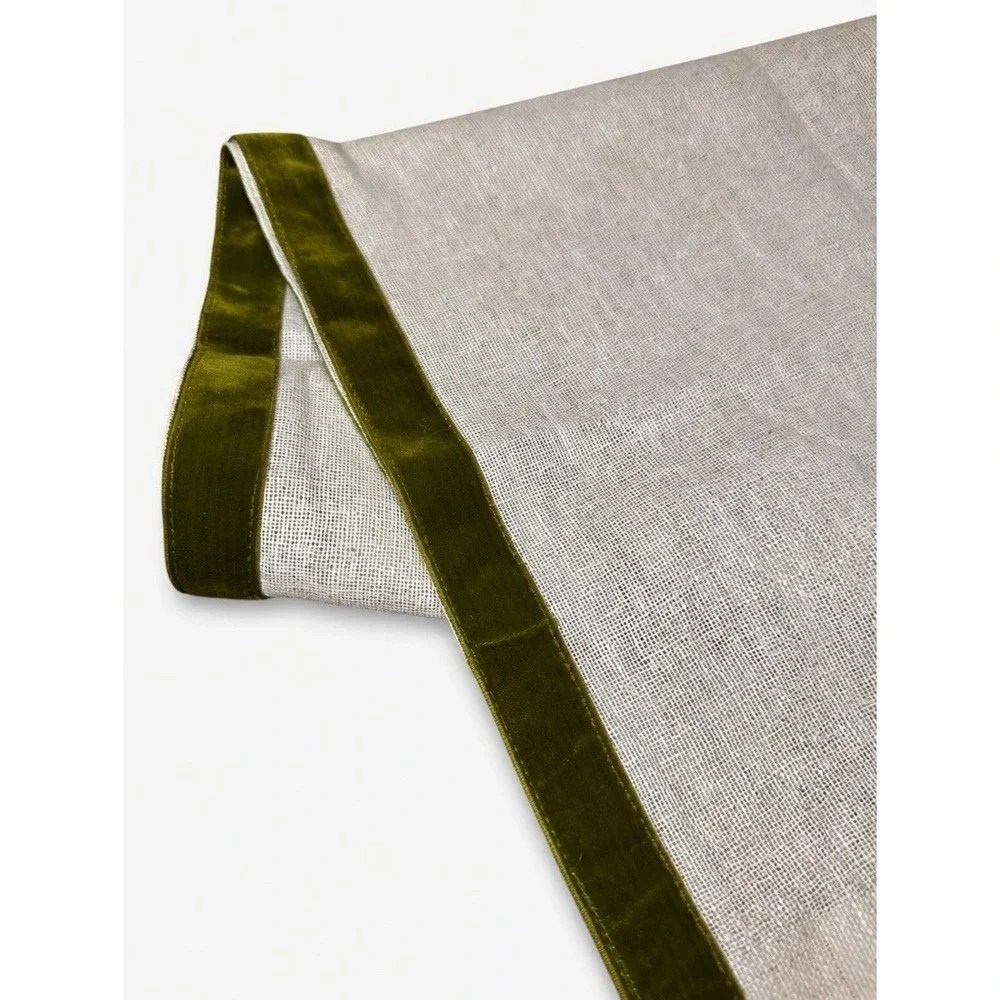 Pier 1 Imports Table Runner Natural Cotton Burlap Moss Green Velvet Trim 14x72